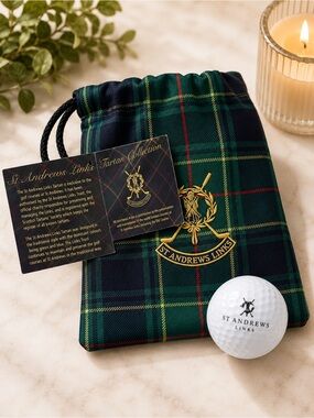 St Andrews Links Green Tartan Embroidered Golf Ball Bag